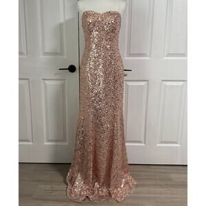 Azazie Sparkling Rose Gold Strapless Midi Dress